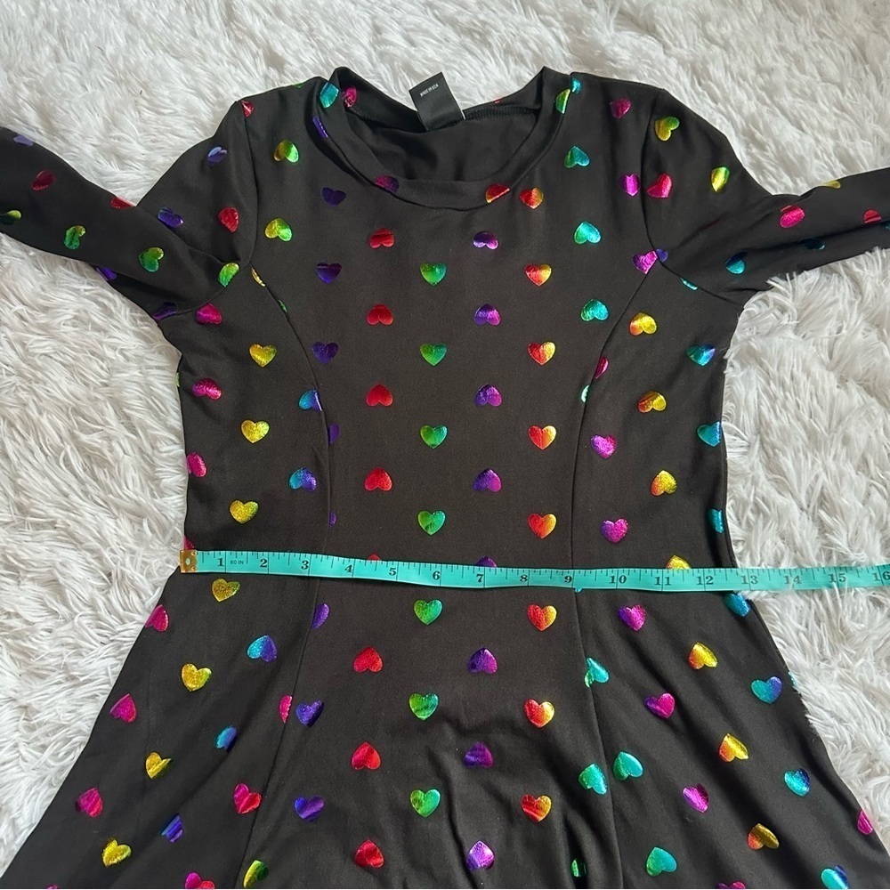 Pixie Lane | Black Foil Rainbow Heart Dress | Size 9/10 - Picture 10 of 10